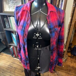 Gap pink & blue flannel cozy XS plaid tartan button down shirt